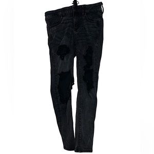 american eagle AE ultrasoft ripped black skinny jean sz 10 Short